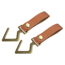 2Pcs PU Leather S Shelf Hooks Camping Hook Hanger Metal Accessories Brown