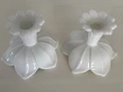 VTG Westmoreland Milk Glass Lotus Flower Candlesticks Reversible Pedestal Set 2
