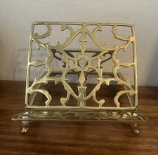 Vintage Brass Adjustable Folding Book Bible Cookbook Stand Display Holder