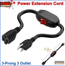 Power Extension Cord with on Off Switch 3-Prong 3 Outlet Household, 40cm Durable