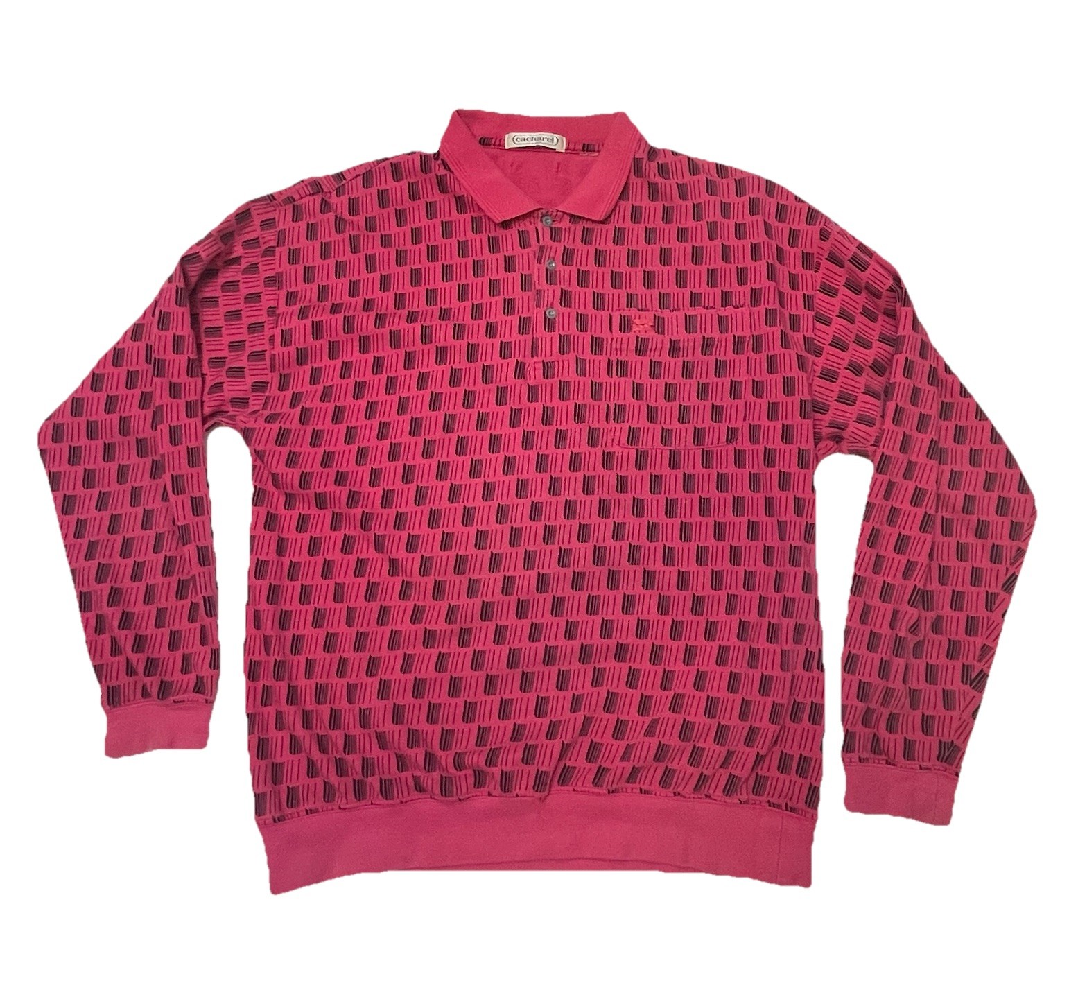 Cacharel, Mens Medium Vintage Cacharel Collared Sweater Pink Geometric 80’s Funky