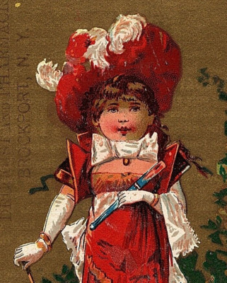 1880's Banner Lye Soap Woman Elegant Dress Fluffy Hat I E Patten Brockton NY