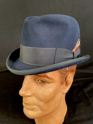   Custom MEN s Blue Felt Homburg HAT by The Hat Lady - Fedora Derby w/ Case