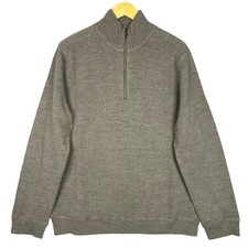 Banana Republic Mens XL Sweater 100 Wool 1/4 Zip Gray Olive Pullover Knit Warm