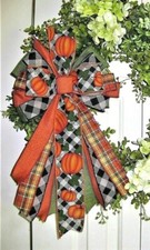 9 " FALL PUMPKIN BOW for DOOR WREATH SWAG GARLAND MAIL FENCE POST  38 fl