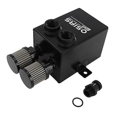Black 2L 2X 12AN Oil Breather Catch Can Tank 2 Port Dual Breather Filter Kit