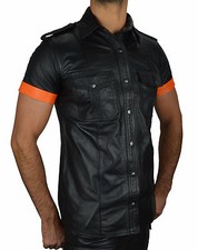 awanstar leather shirt, leather shirt, chemise cuir, soft leather shirt, police style shirt