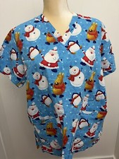 Christmas Santa Reindeer Penguin Winter MEDIUM All Heart Medical Vet Scrub Top