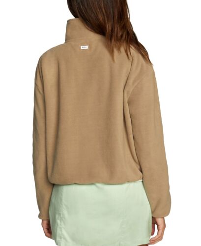 Rvca Women’s Relaxed Fit Zip Fleece Jackets Downside Zip (Dark Khaki, Large) - Picture 3 of 5