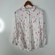 Joules Elvina White Shirt with Pink Heart Design Size 8