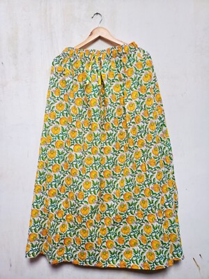 Neue Indische Baumwolle Gelber Kitty Blumenrock Damenbekleidung Partyrock US