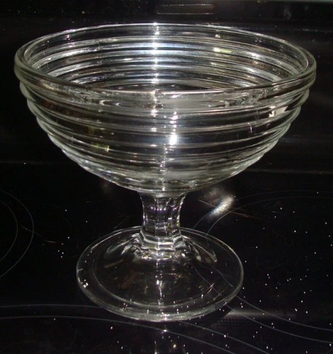 Anchor hocking Manhattan Footed Compote clear glass vintage Horizontal Rib Deco