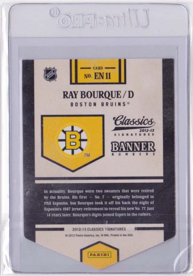 2012-13 PANINI CLASSIC SIGNATURES BANNER NUMBERS INSERT RAY BOURQUE #EN11 BRUINS - Image 2 of 2