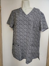 Sienna LOVE Stretch Scrub Top Womens Medium Gray Tiny Print