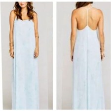 Show Me Your Mumu T-Rex Halter Maxi Dress Blue Watercolor Floral Size Small