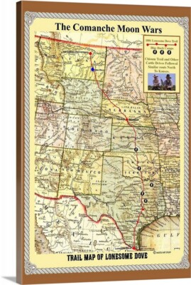 Lonesome Dove Trail Map Comanche Moon Gallery Canvas Wrap Giclee Art t 16x24