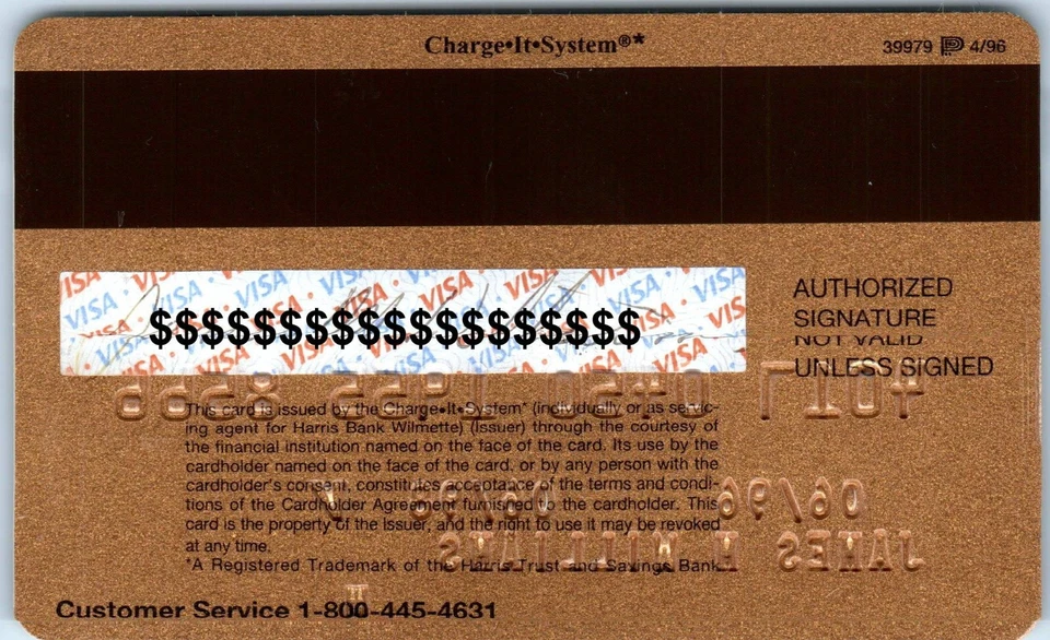 Tarjeta de crédito Harris Bank Visa DORADA caducada 1998 vintage Foto 2 de 2