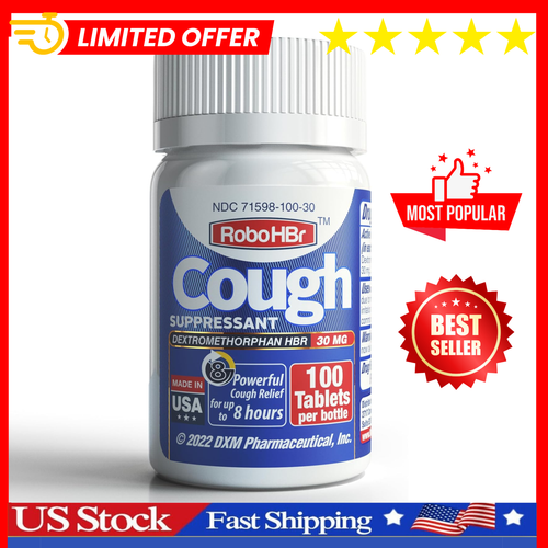 RoboHbr Cough Suppressant, Dextromethorphan Hbr 30Mg, 100 Tablets, 100 Doses NEW