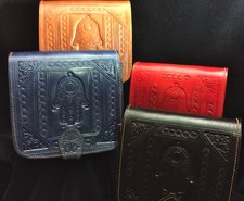 From the Leather Souks of Fes, Morocco: Embossed Hamsa Design Purse