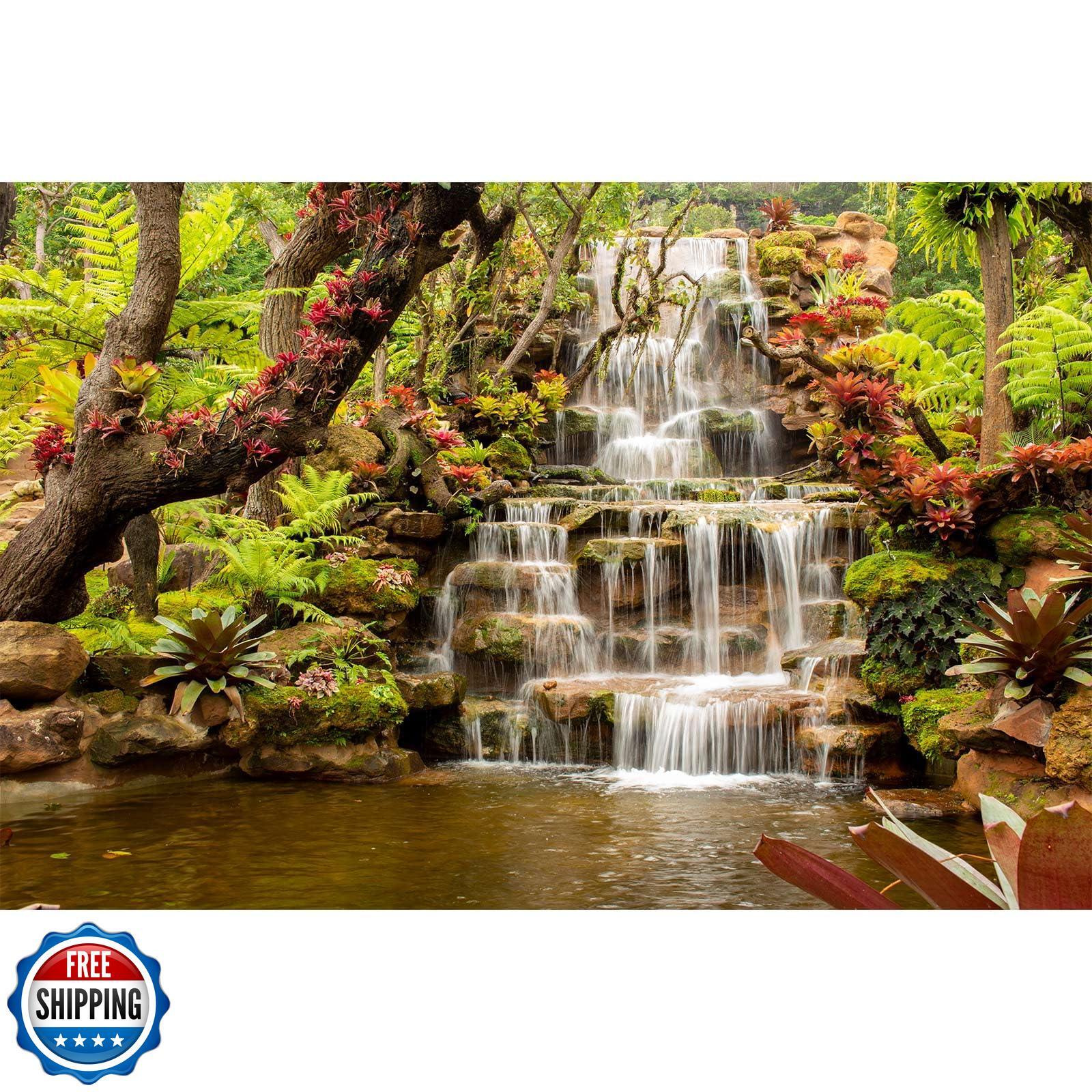 Waterfall Aquarium Background with Tropical Forest Plants for Fish Tanks