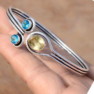 Citrine Oval Cut & Blue Topaz Gemstone 925 Sterling Silver Bracelet For Lover