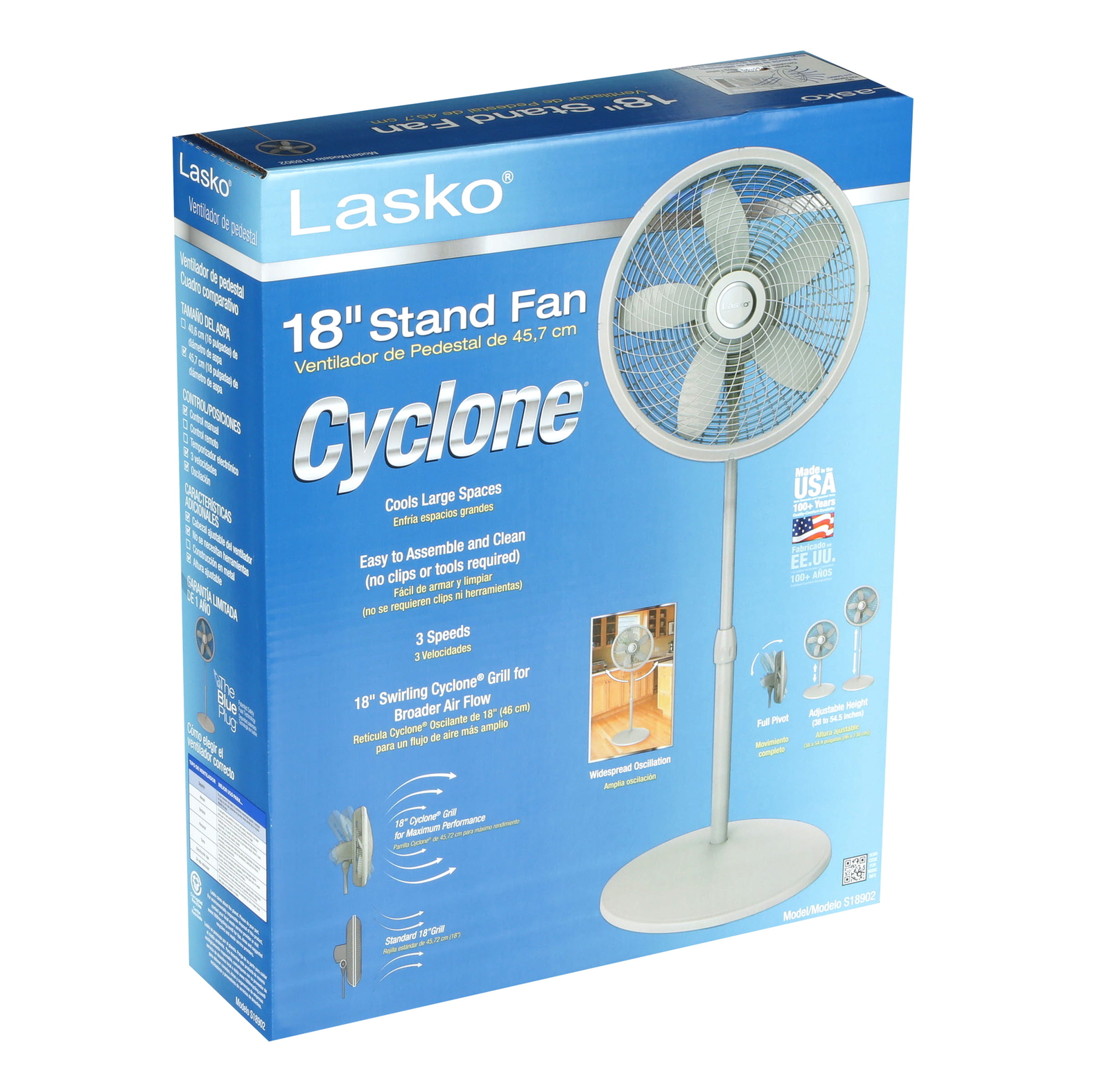 New Lasko 18u0026#034; Adjustable Cyclone Pedestal Fan with 3 Speeds, S18902,  Gray 46013454966 | eBay