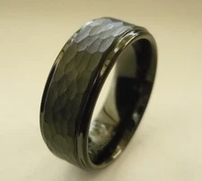All New 8mm TUNGSTEN CARBIDE MEN'S BLACK WEDDING BAND RING hammered cut SZ 7-15