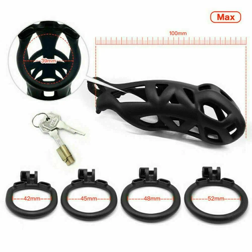 Male Cobra Resin Chastity Cage Lock Device Kit with 4 Rings Virginity Device - Picture 11 of 11