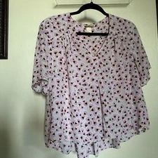 H&M Flowy Blouse Top Printed Swing Top size 2 Women's Cottagecore Blouse