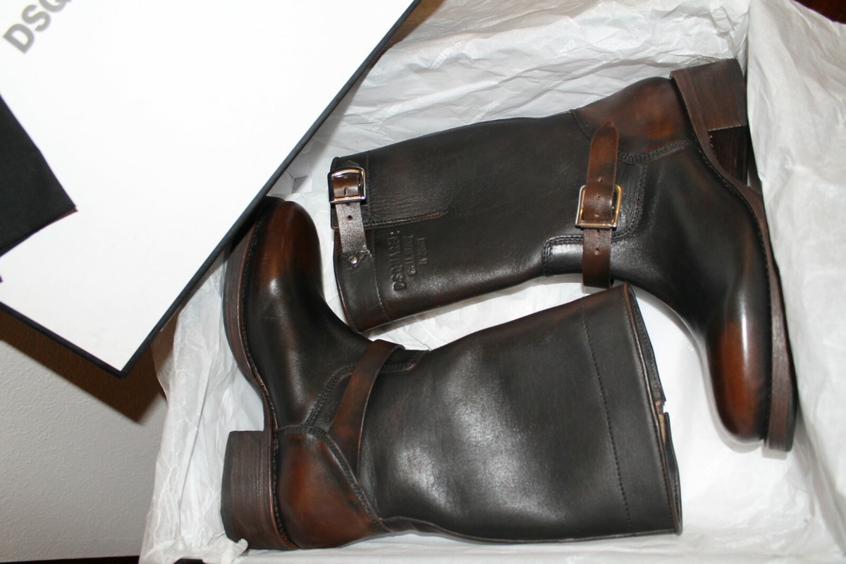 DSQUARED2 8.5/38.5 Womens Brown Leather Moto Biker Boots