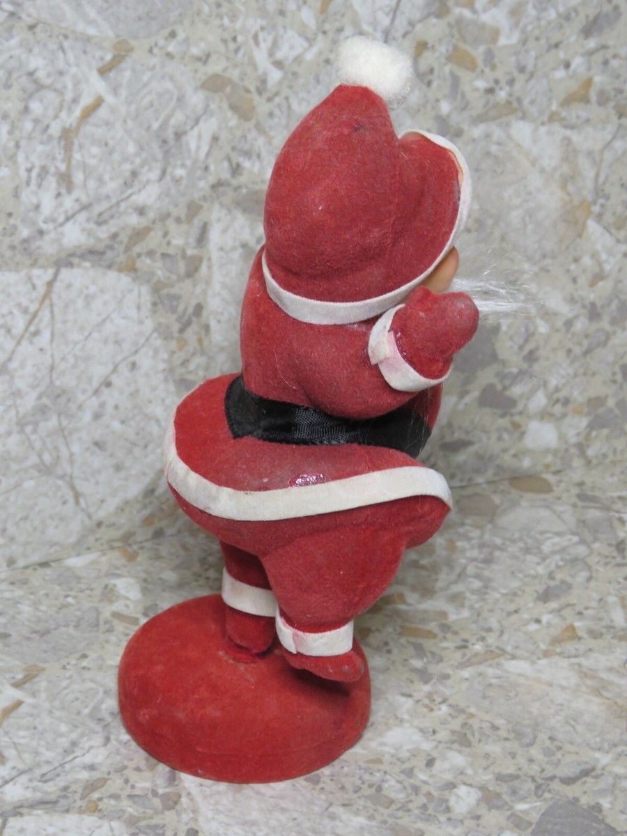 VTG Lot 2 Red Flocked Santa Claus Dancing Waving 7