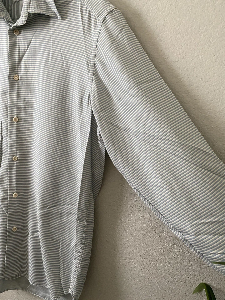 Camisa Gran Sasso Hecha en Italia Para Hombre Rayas Abotonadas Talla Grande  Foto 3 de 4