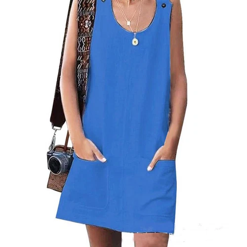 Women Beach Casual Dress Strap Mini Sundress Boho Summer Ladies Loose Midi Gown - Bild 16 von 22
