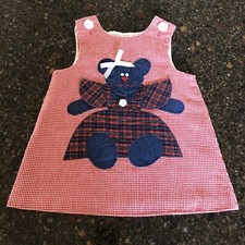 VTG CHOCOLATE SOUP RED GINGHAM APPLIQU TEDDY BEAR DRESS SZ XL 12-18 MOS. USA