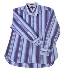 Tommy Hilfiger Shirt Men's M Blue Purpl Striped Long Sleeve Button Up 80's 2 Ply