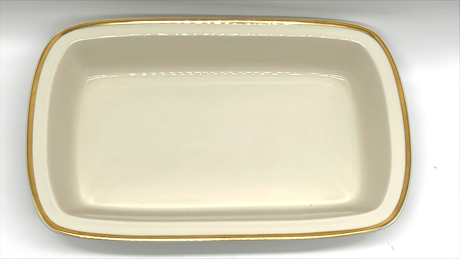 Rare Lenox Eternal Bakeware 13" Rectangular Baker~Ivory & Gold~Serving Bowl Oven