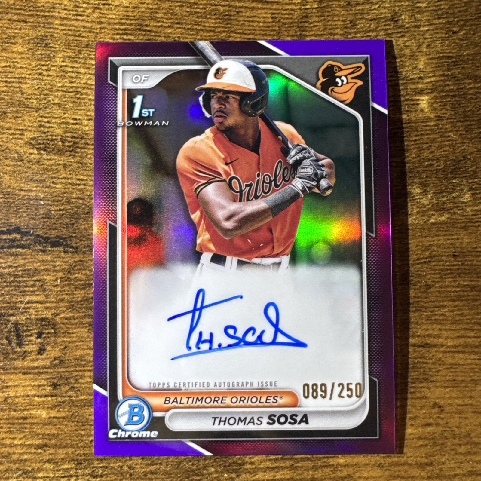 Thomas Sosa 2024 Bowman 1st  Chrome Auto Purple Refractor /250 Baltimore Orioles