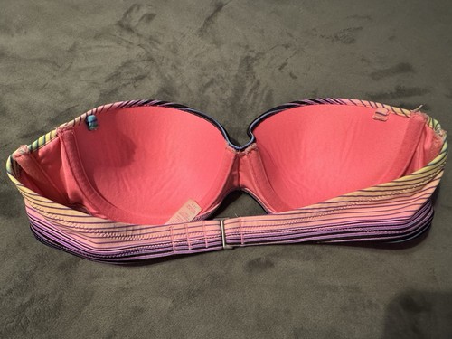 Victoria's Secret SEXY Push-up-Bandeau-Bikini-Oberteil Schwimmen Neon-Streifen Größe 34A - Bild 2 von 5