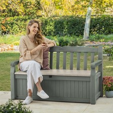 Keter Eden Garden Bench Plastic Storage Patio 265L Beige Green Seat Durable