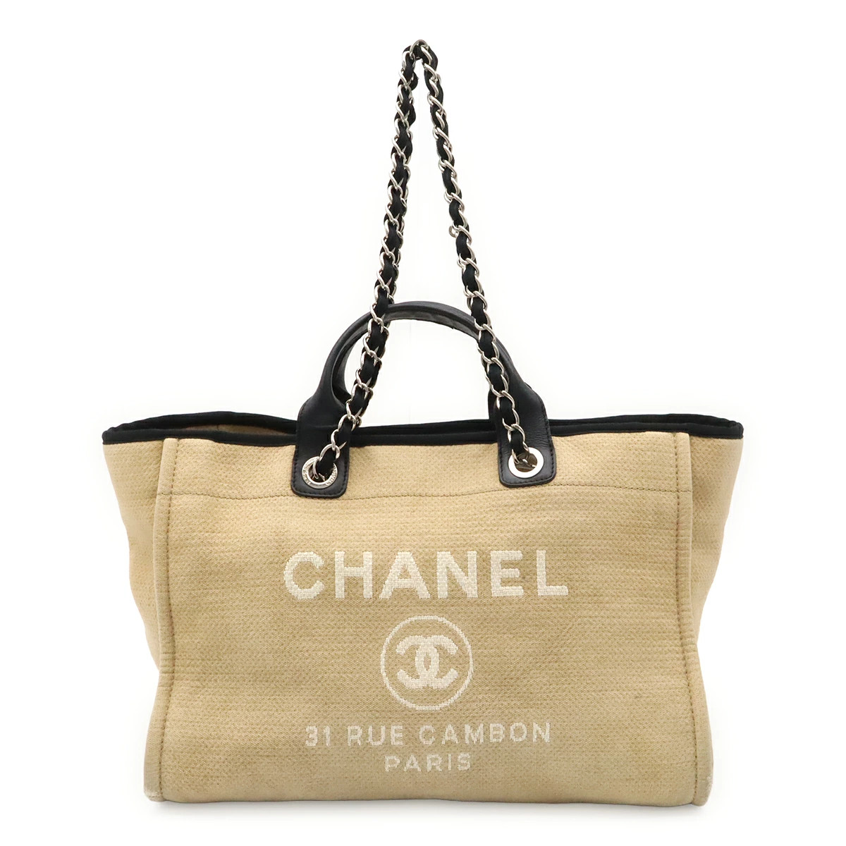 Chanel Deauville A66941 Tote Logo Canvas / Leather Beige / Black Unisex #BLB4102