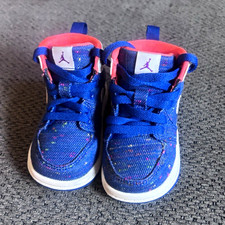 Jordan Mid Top Lace-Up Sneakers Blue/White/Orange Speckled US 4C