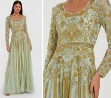 MAC DUGGAL 6201 Green Size 14 Beaded Long Sleeve Scoop Neck A Line Gown NWOT 898