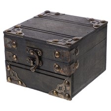  Scatola in legno con coperchio a cerniera, scrigno del tesoro, scatola portaoggetti rustica per