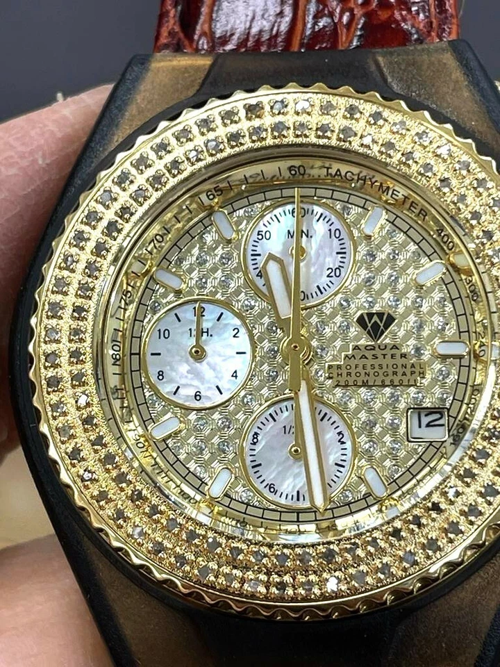 Aqua Master Women's Gold Dial Stainless Steel Diamond Bezel Watch W#13 - Image 3 of 4