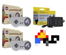 SNES Bundle: 2 Classic Controllers AC Adapter Power Cord For Super Brand New 3Z