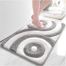 Elegant Gray and White Non-Slip Bath Mat - Modern Geometric Design 18x26
