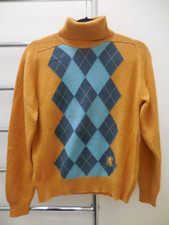 PRINGLE SCOTLAND MUSTARD NAVY AQUA BLUE ARGYLE WOOL JUMPER EXC COND M $380