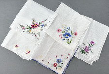 Lot of 5 Vintage Floral Handkerchiefs Petit Point  Hand Embroidery Hankie