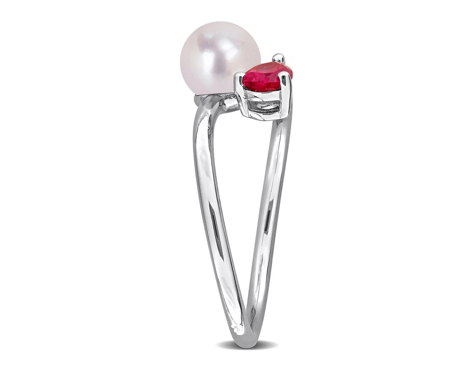 2/3 Carat (ctw) Lab-Created Ruby and Freshwater Cultured Pearl Ring Sterling Sil - Image 2 of 4