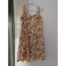 Lulus Day Date Floral Mini Sun Dress XL White Orange Back Tie Sleeveless Lined